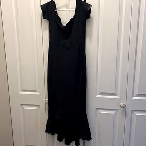 Lulus Navy off the shoulder trumpet dress